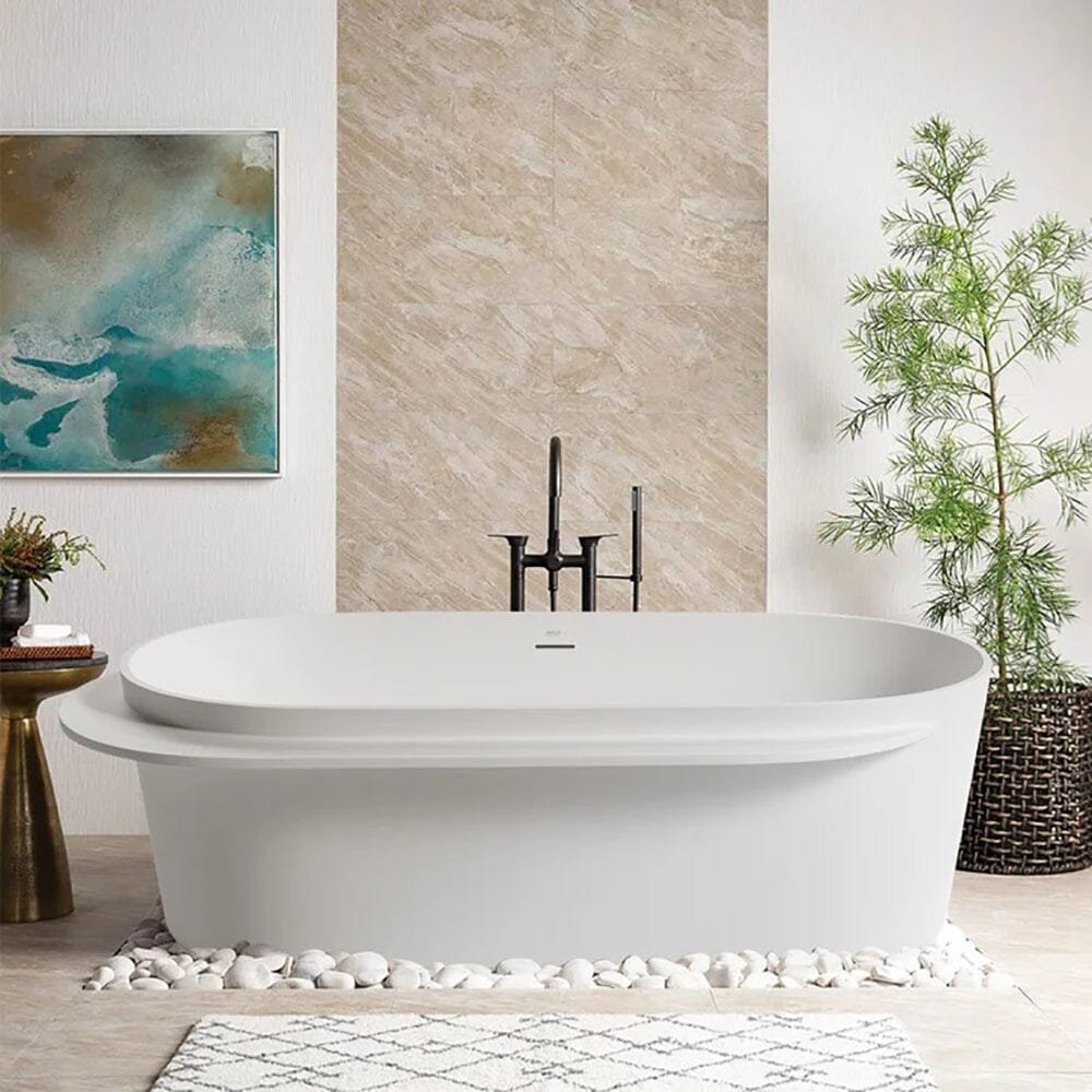 Freistehende Mineralguss-Badewanne mit Ablagefläche – Bild 2