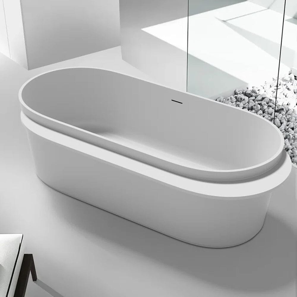 Freistehende Mineralguss-Badewanne mit Ablagefläche – Bild 3