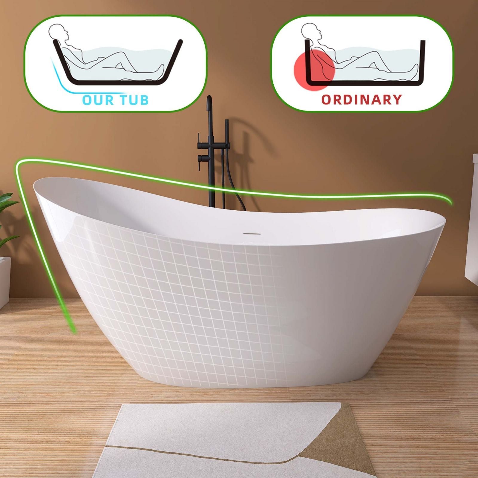 Acryl-Freistehbadewanne 165 cm – Ergonomisch & Elegant – Bild 3