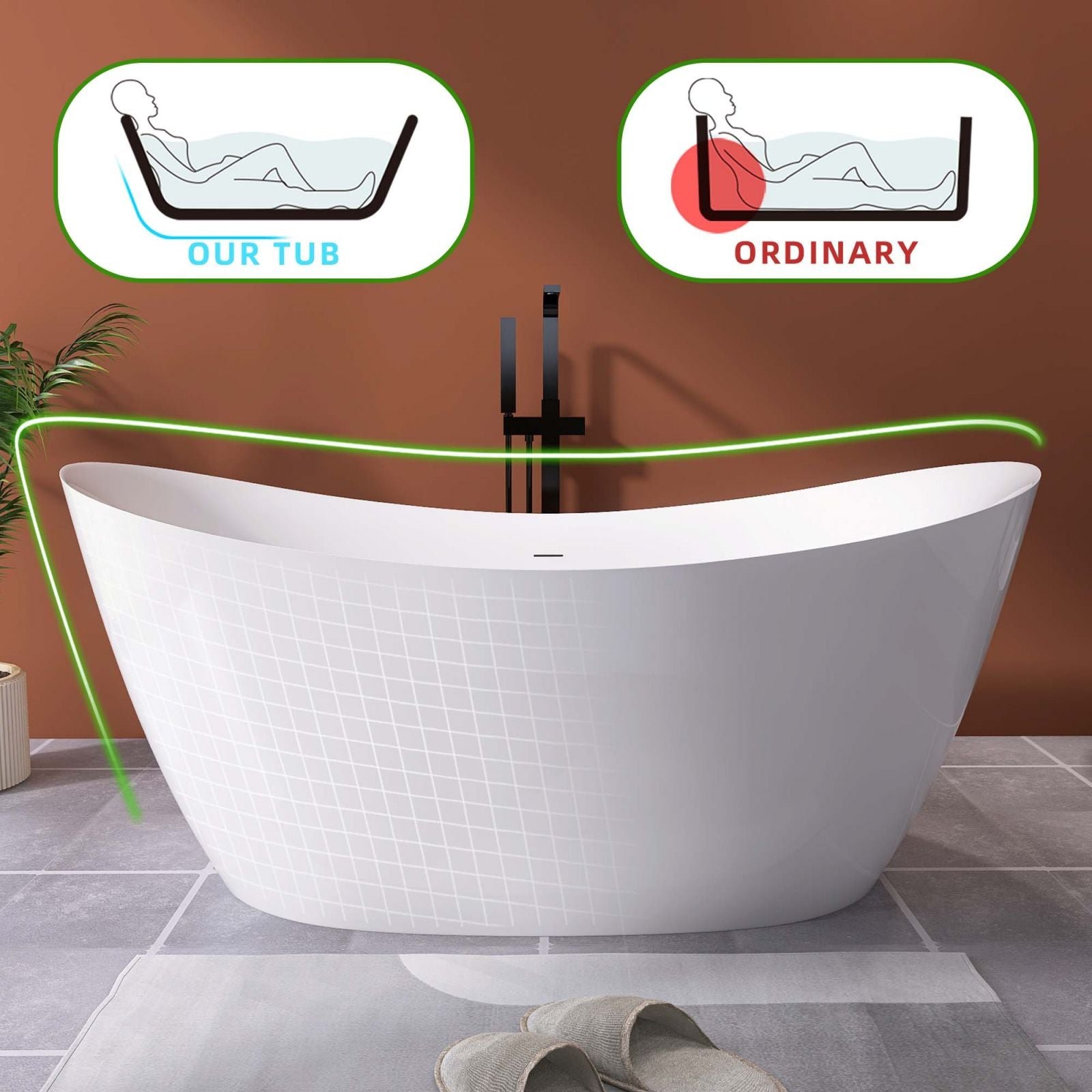 Freestanding Double Slipper Bath – view 2