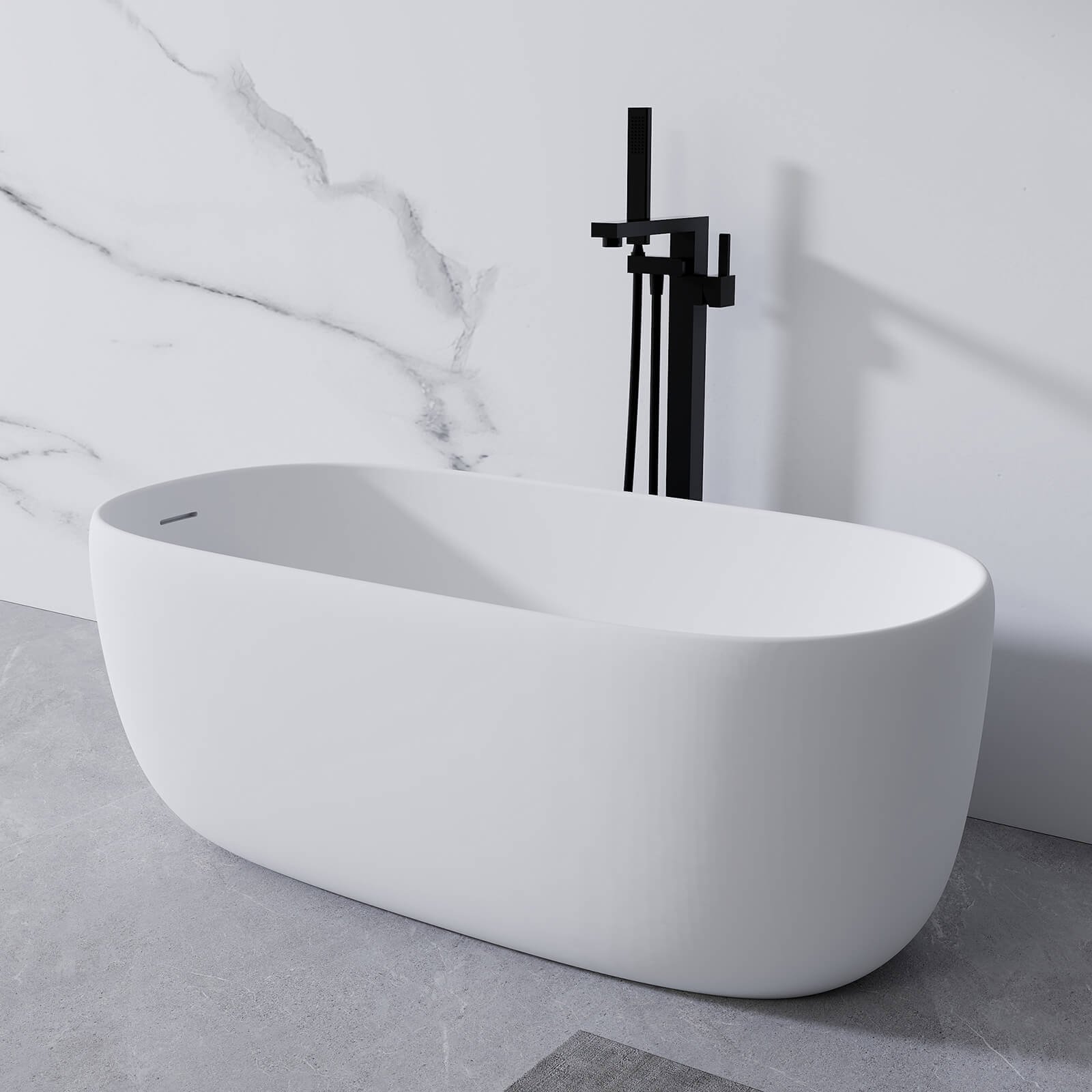 Freistehende Solid Surface Badewanne 130cm – Mattweiß – Bild 2