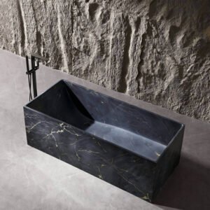 Freistehende Badewanne "Nachtblaue Marmorierung" mit Rückenlehne
