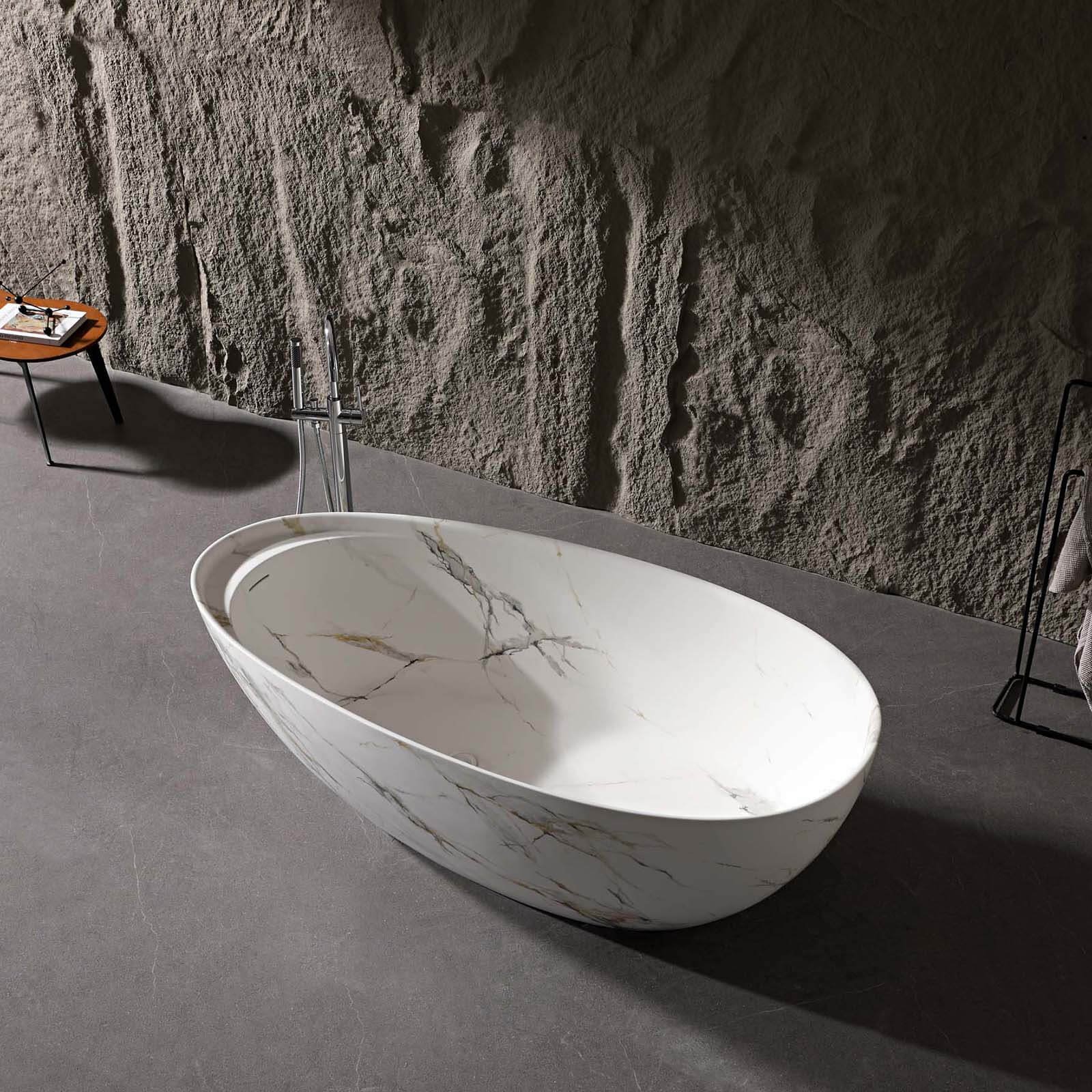 Design-Badewanne Freistehend Steinharz Marmor-Optik – Bild 2