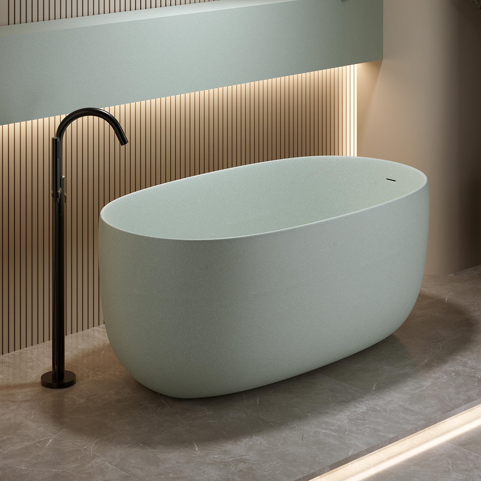 Freistehende Solid-Surface Badewanne – Türkisgrün Matt – Bild 2