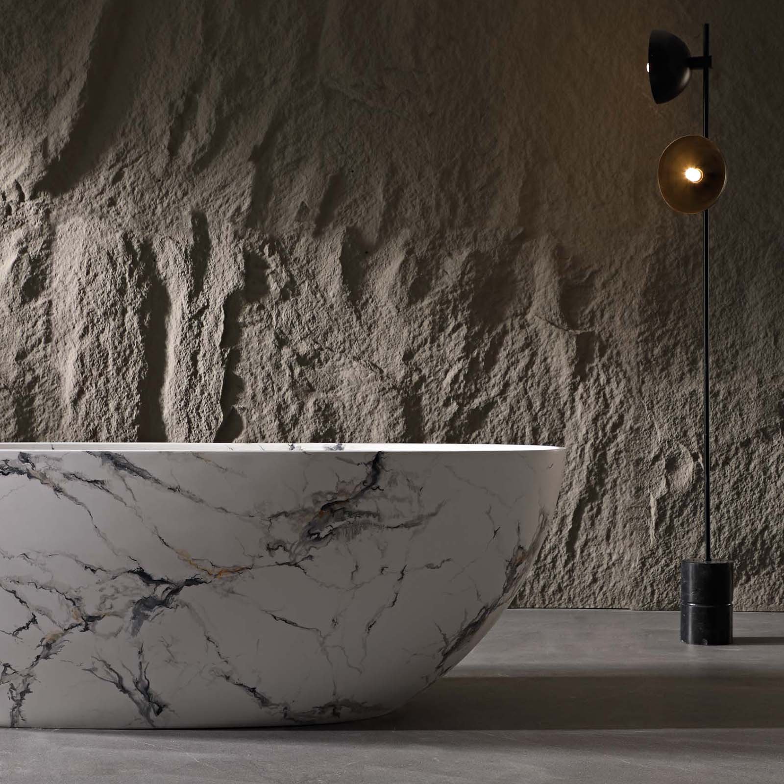 Freistehende Badewanne "Carrara" Marmor-Optik Solid Surface – Bild 5