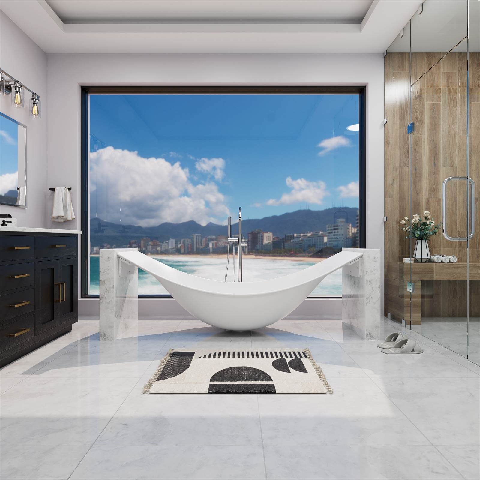 Freischwebende Design-Badewanne aus Mineralguss – Bild 5