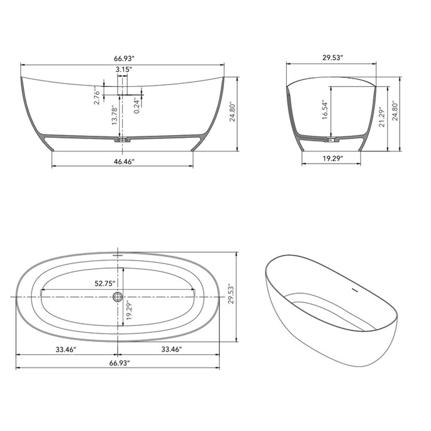 Freistehende Solid Surface Badewanne Holzoptik – 170 cm – Bild 4
