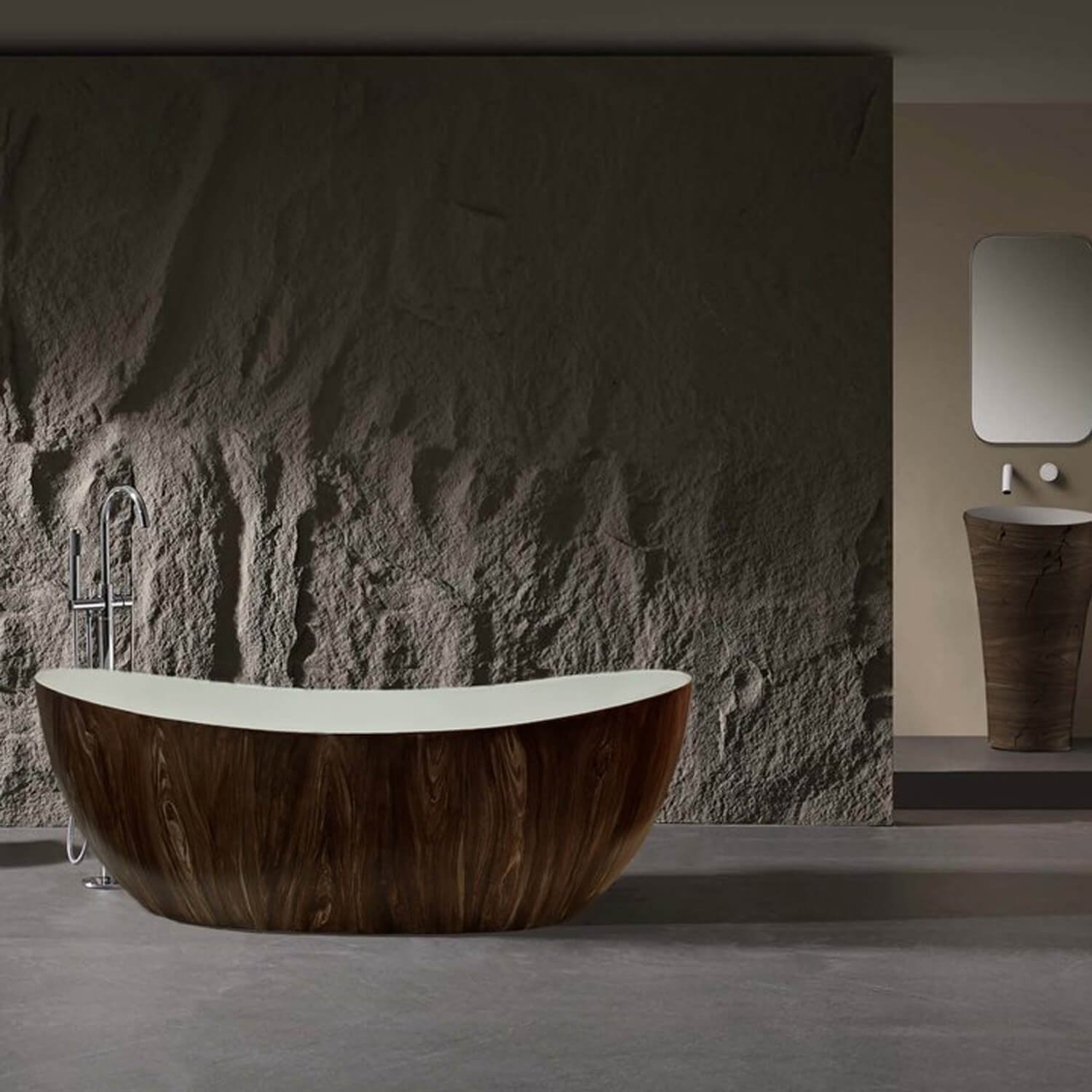 Freistehende Solid Surface Badewanne Holzoptik – 170 cm – Bild 5