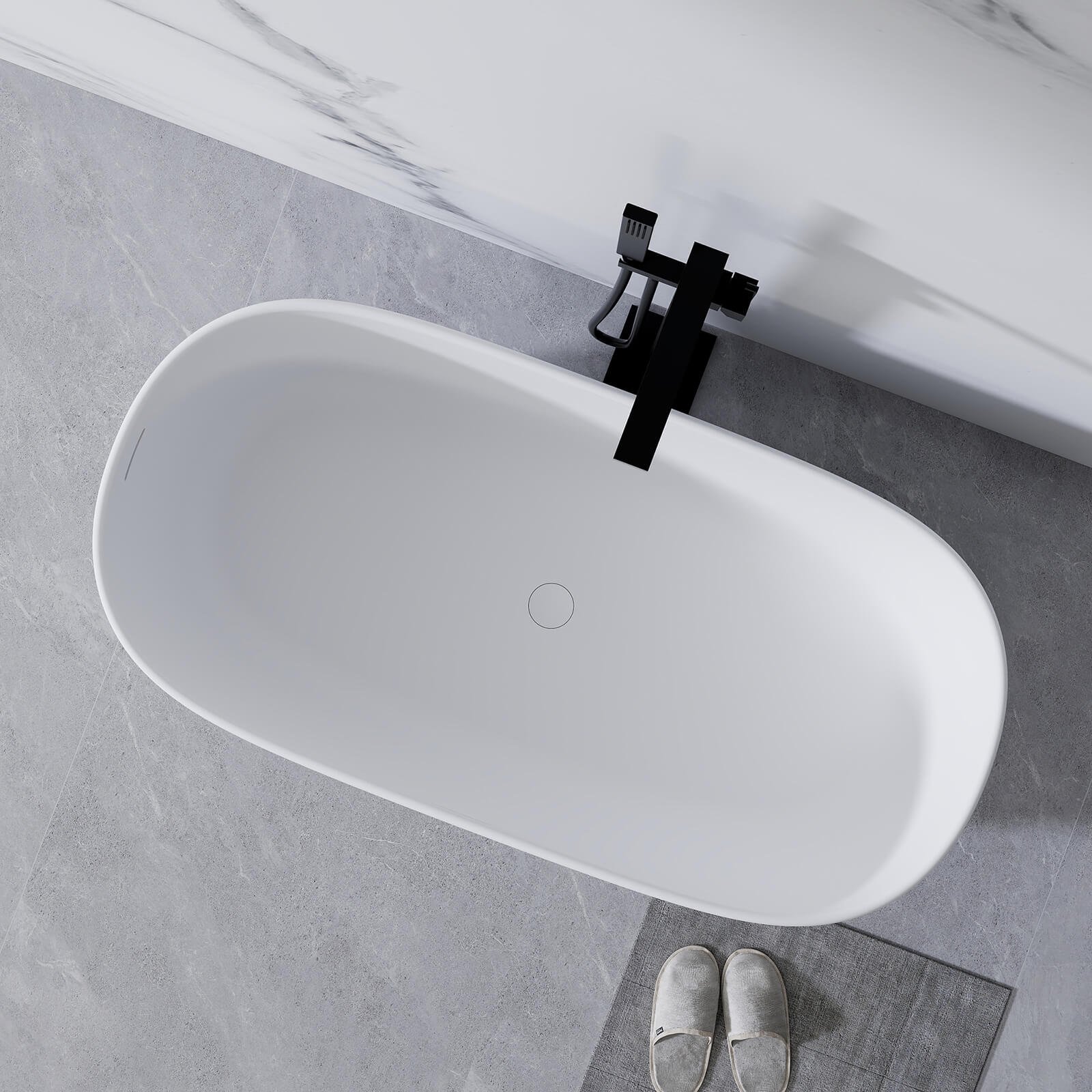 Freistehende Solid Surface Badewanne 130cm – Mattweiß – Bild 4