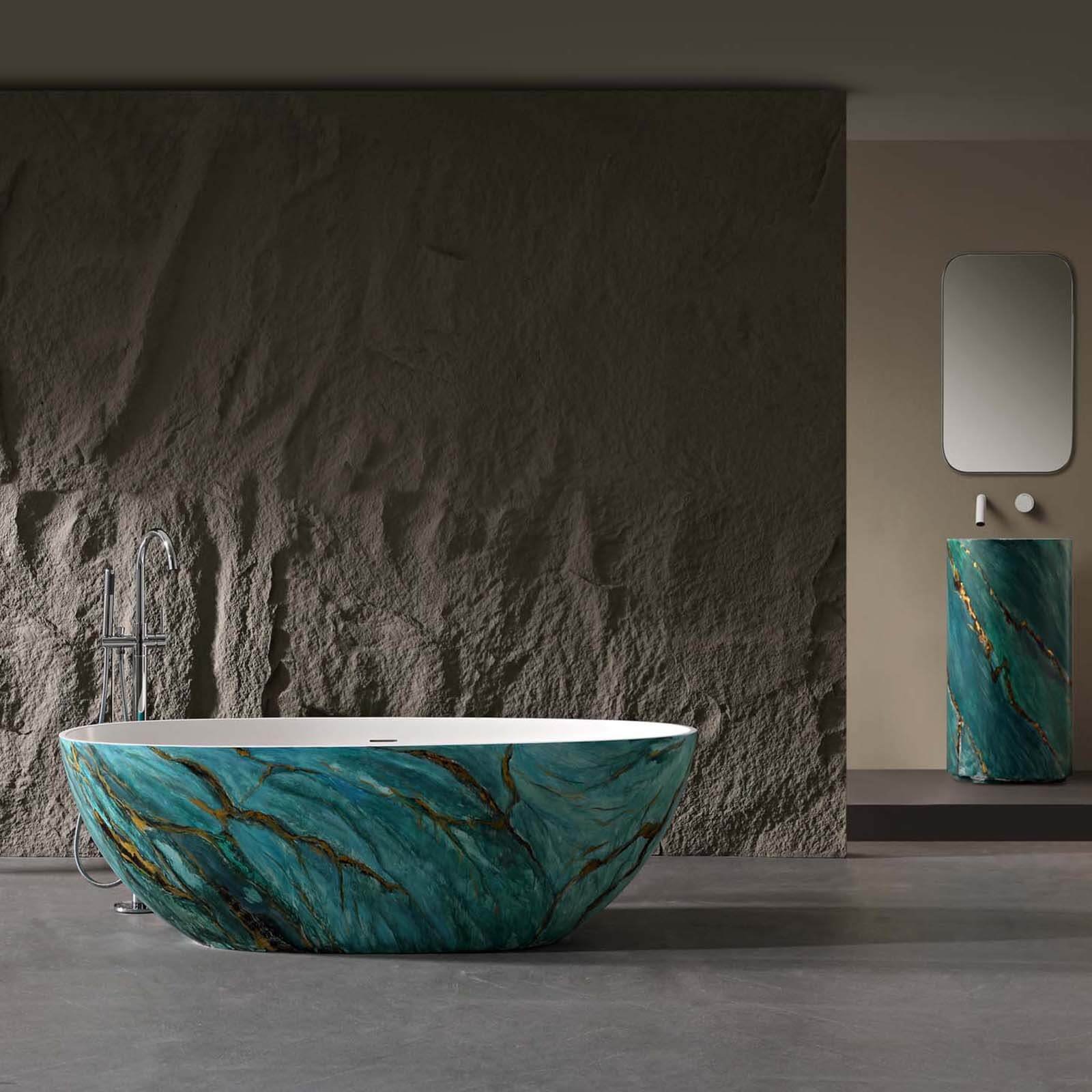 Freistehende Badewanne Grüner Marmor-Look – Luxus & Design – Bild 3