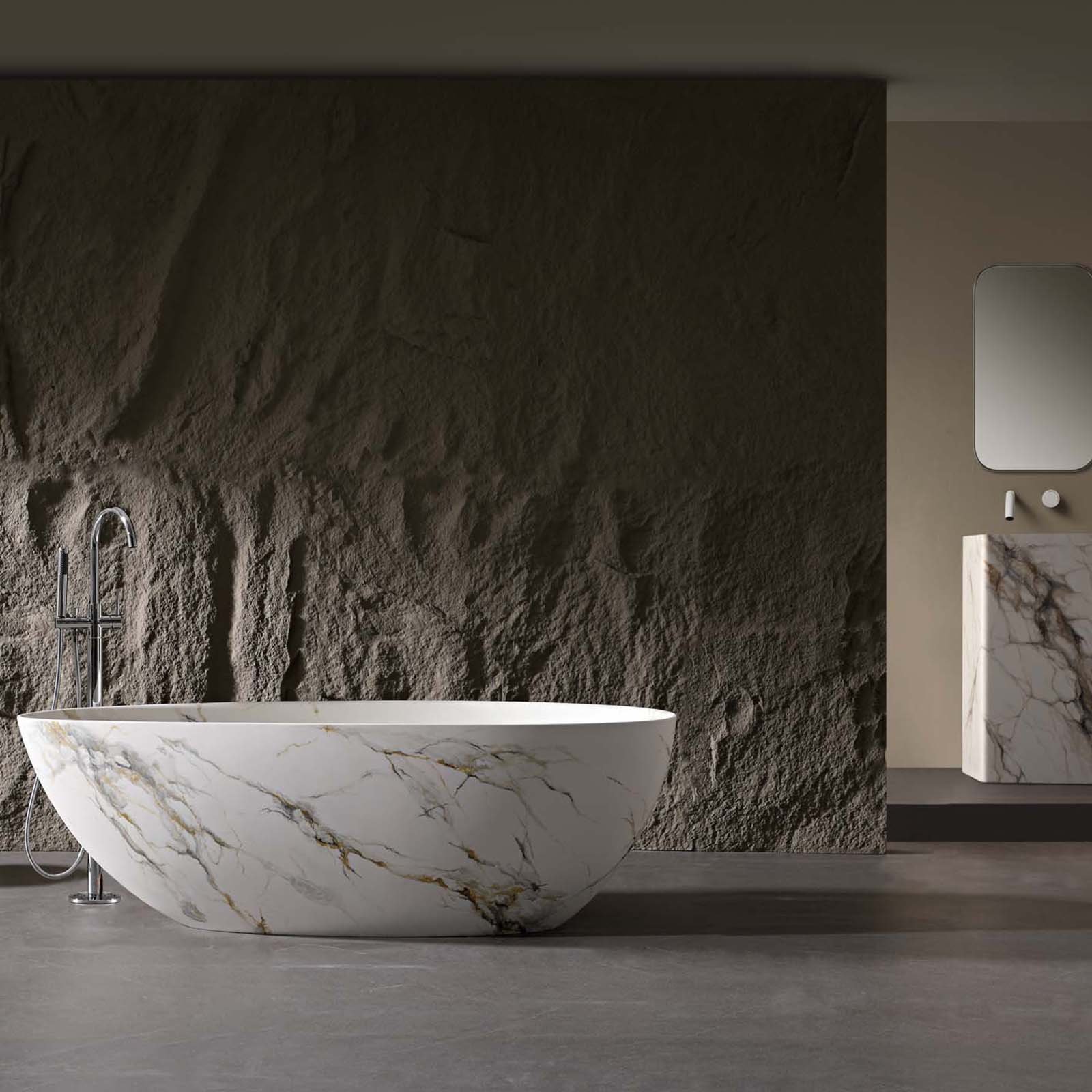 Design-Badewanne Freistehend Steinharz Marmor-Optik – Bild 3