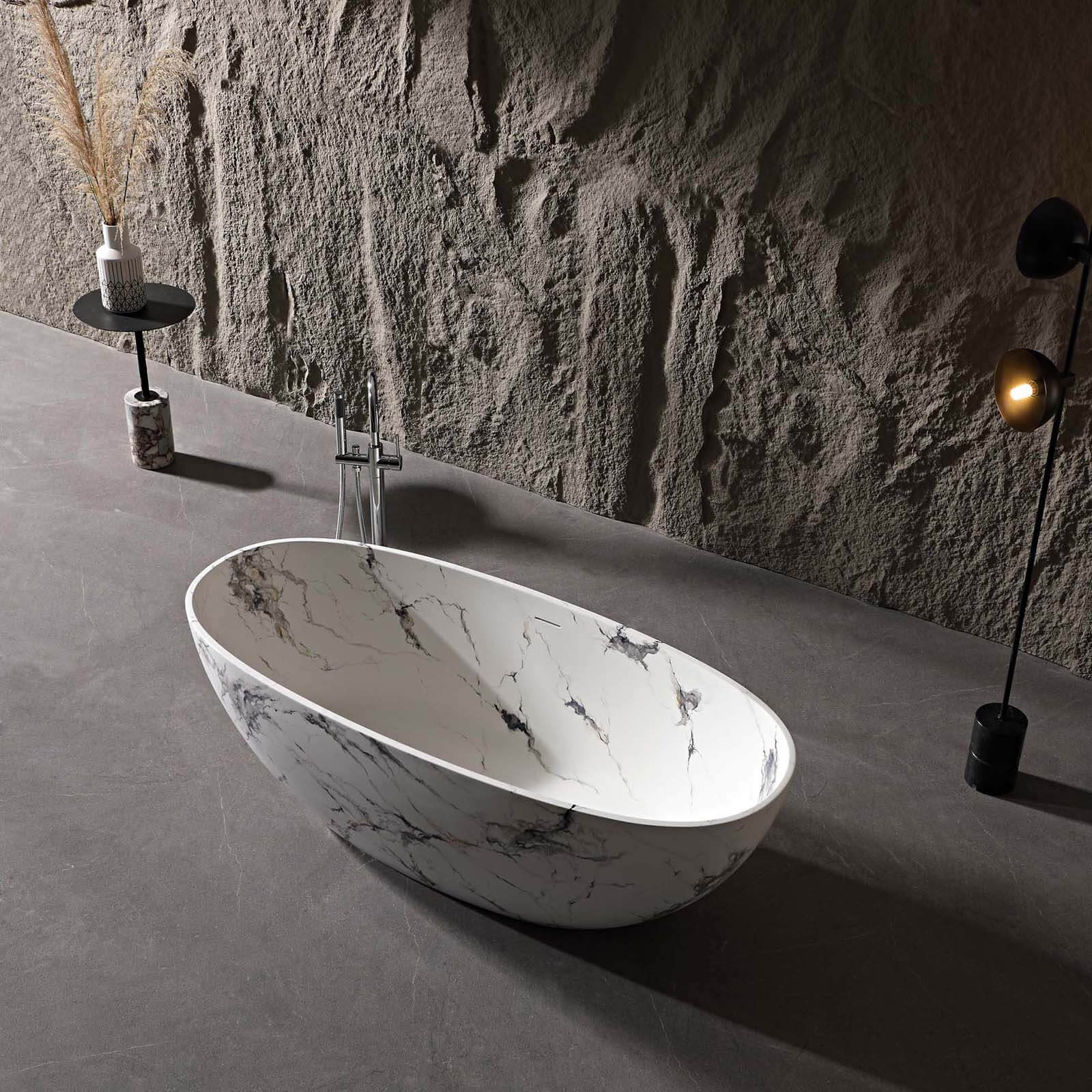 Freistehende Badewanne "Carrara" Marmor-Optik Solid Surface – Bild 2