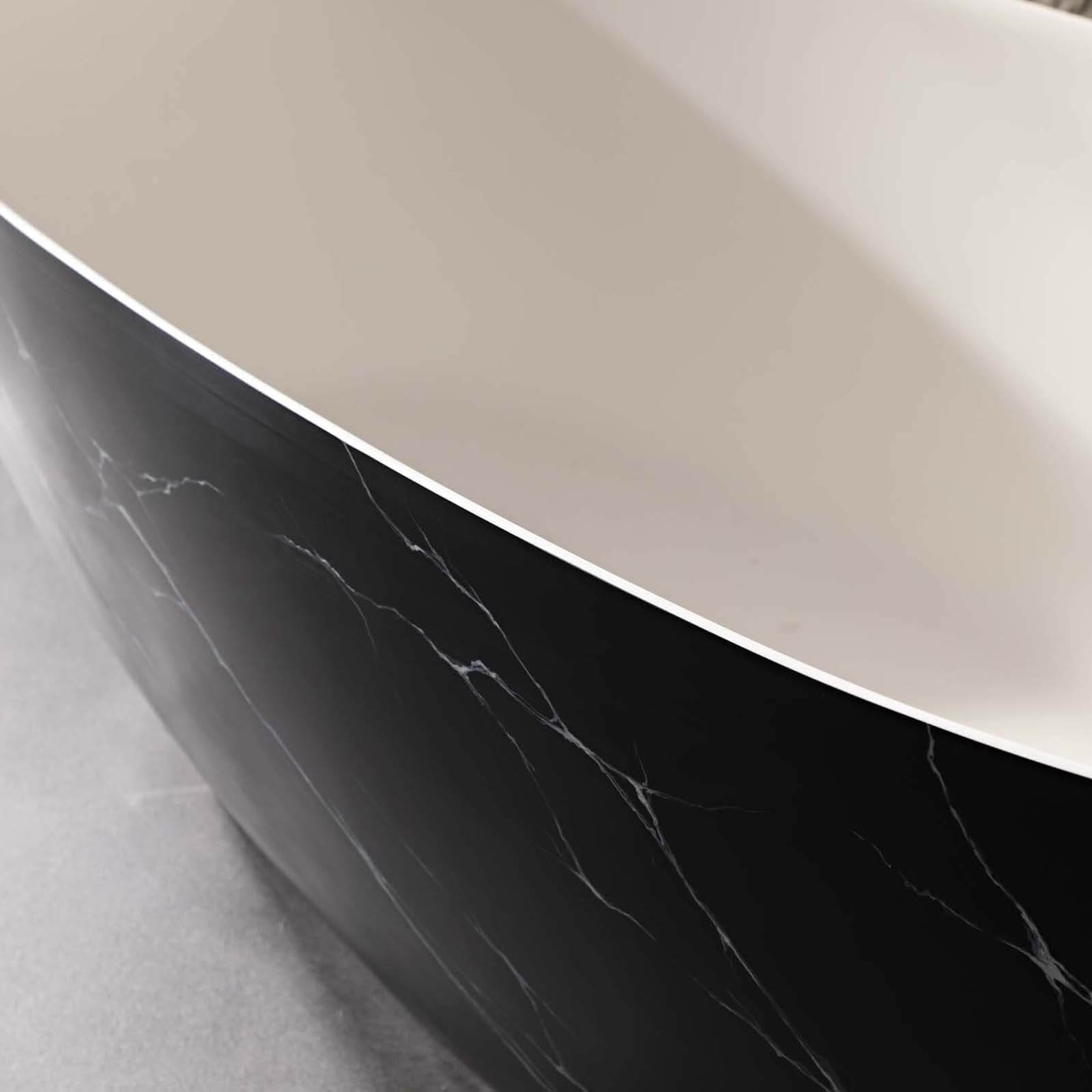 Freistehende Badewanne Schwarz mit Marmor-Design, 165 cm – Bild 5