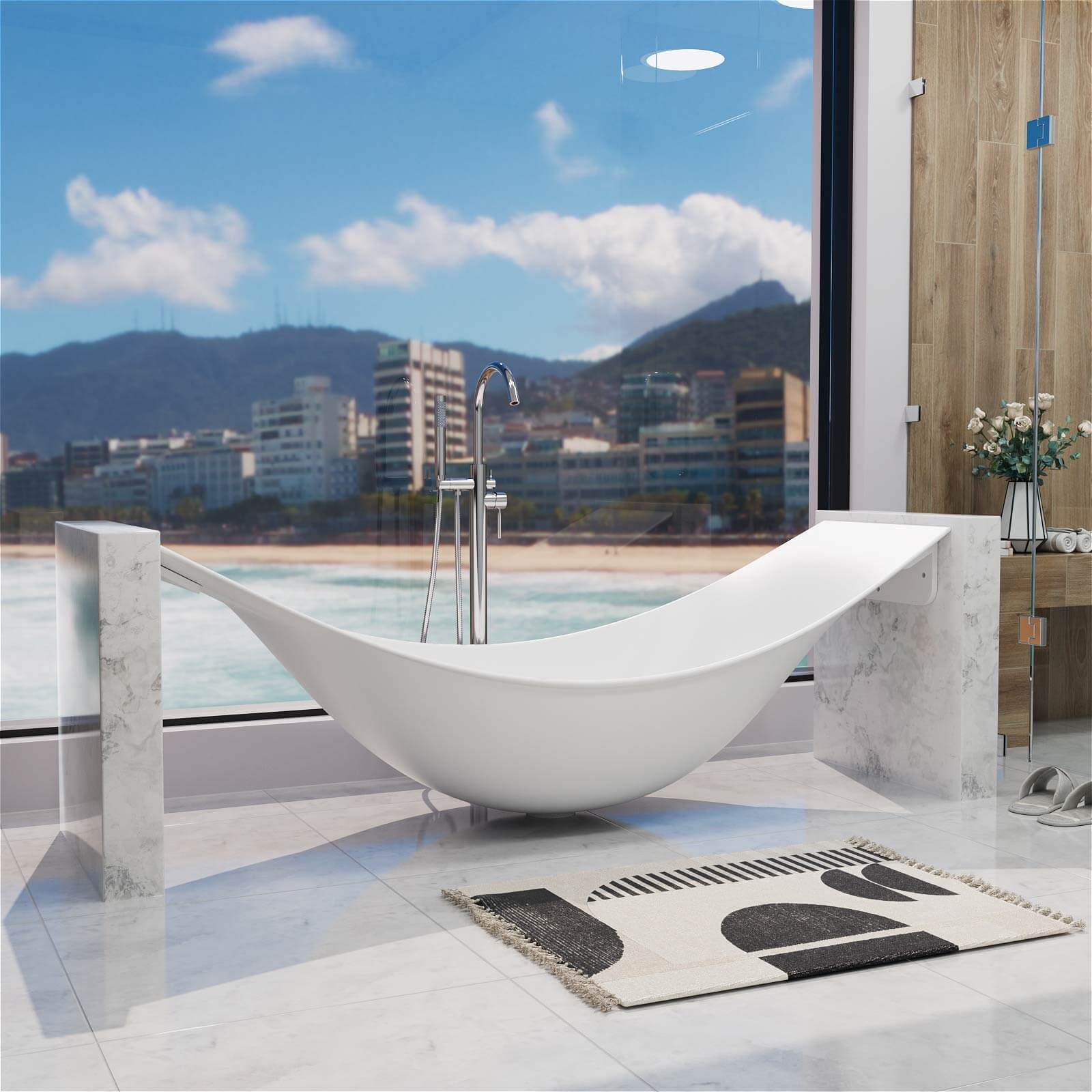Freischwebende Design-Badewanne aus Mineralguss – Bild 3