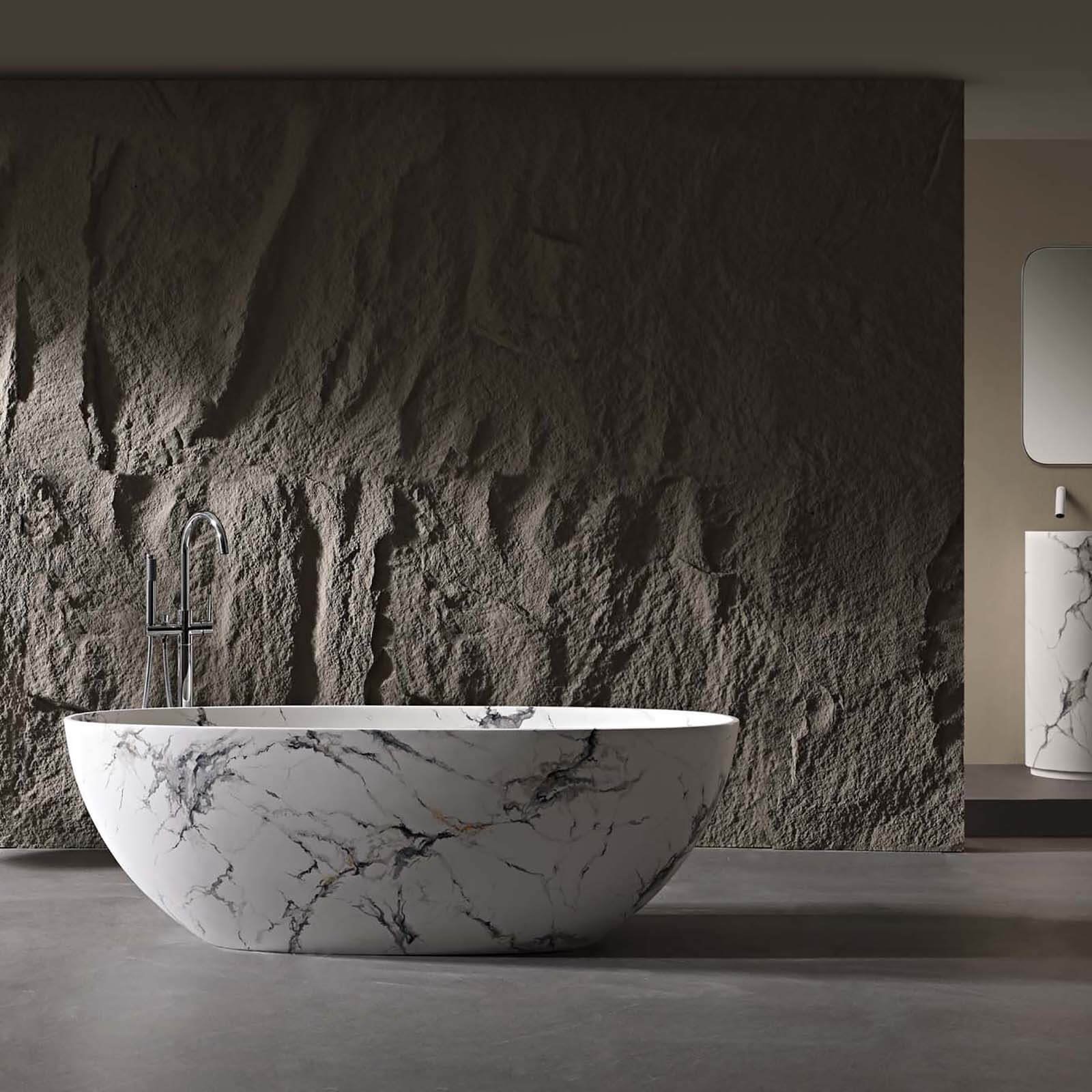 Freistehende Badewanne "Carrara" Marmor-Optik Solid Surface – Bild 3