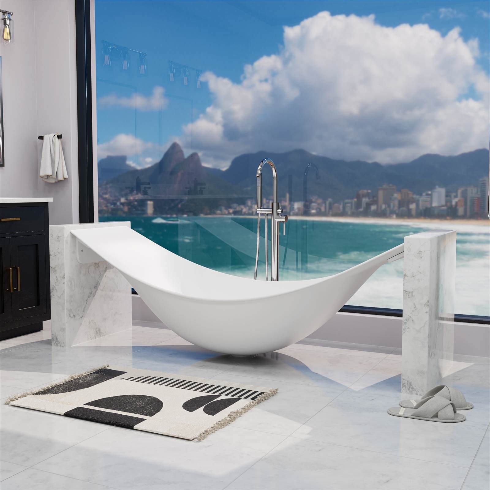 Freischwebende Design-Badewanne aus Mineralguss – Bild 4