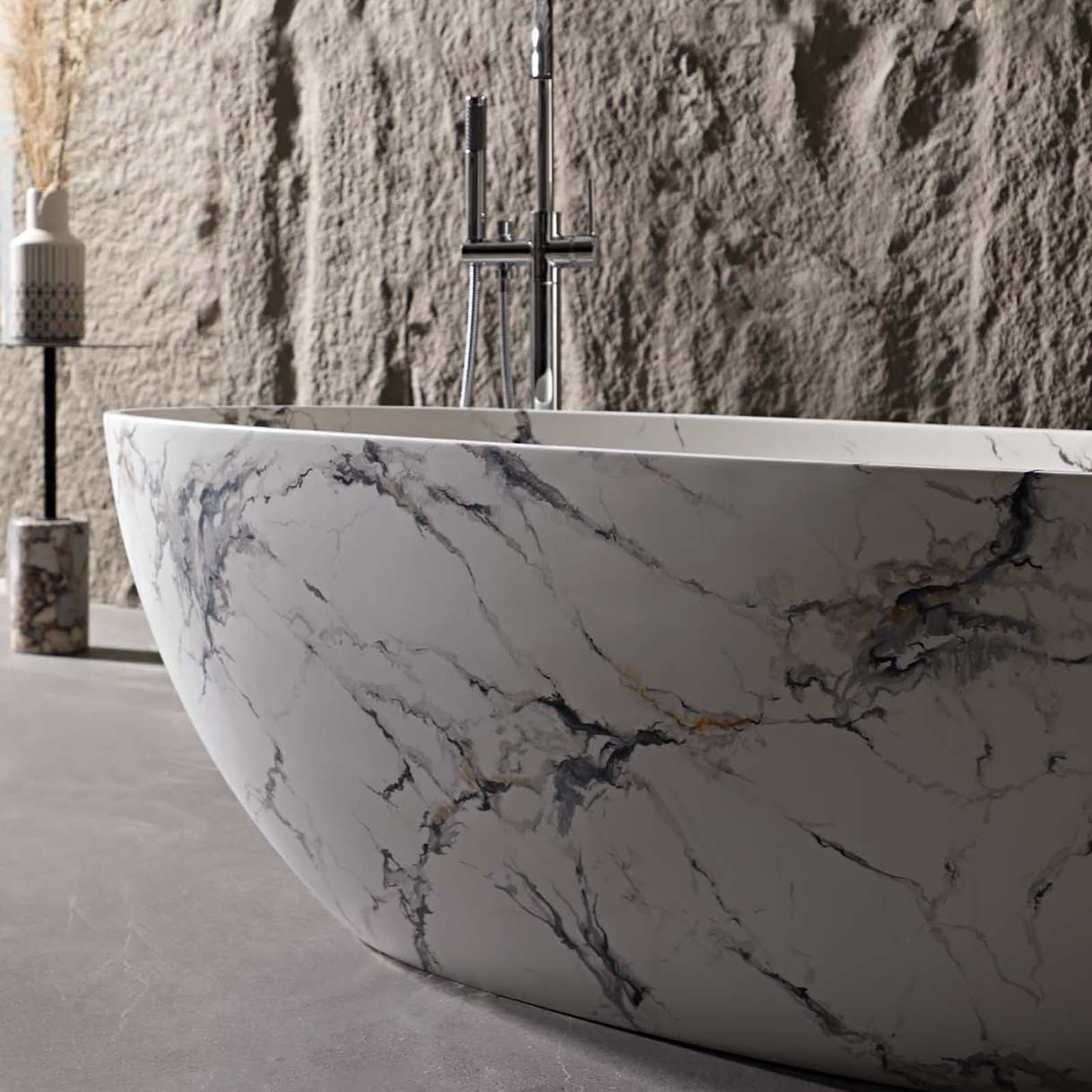 Freistehende Badewanne "Carrara" Marmor-Optik Solid Surface – Bild 4