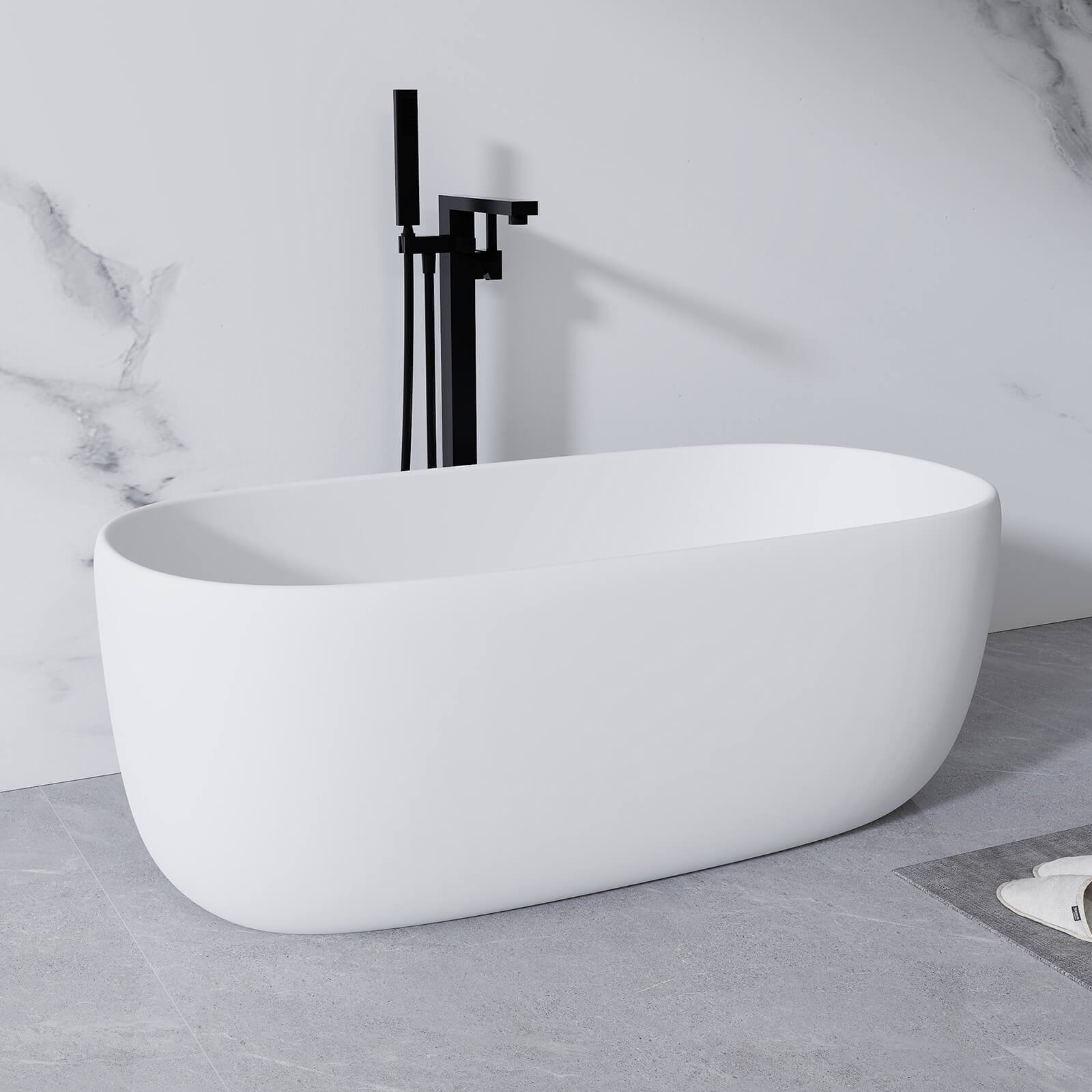Freistehende Solid Surface Badewanne 130cm – Mattweiß – Bild 3