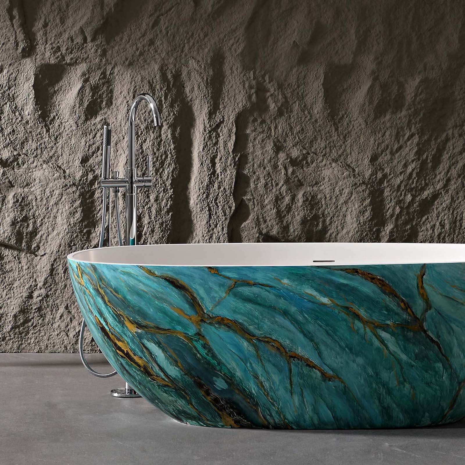 Freistehende Badewanne Grüner Marmor-Look – Luxus & Design – Bild 4